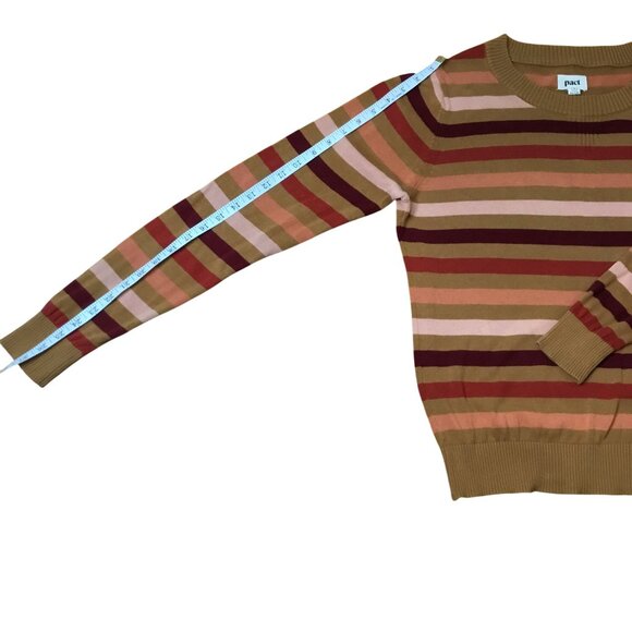 PACT Organic Cotton Striped Sweater M Autumn Cozy 70s Throwback Earth Tone Crew - Picture 8 of 9